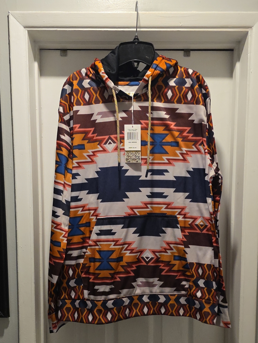 fresh Multicolor Aztec-Print Hoodie - Navy, Brown, Orange, White